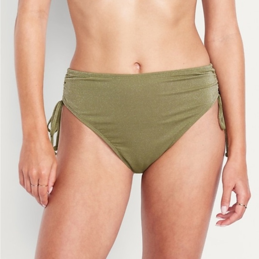 NEW…Mid-Rise High-Waist Tie-Side Shine Swim Bottom
